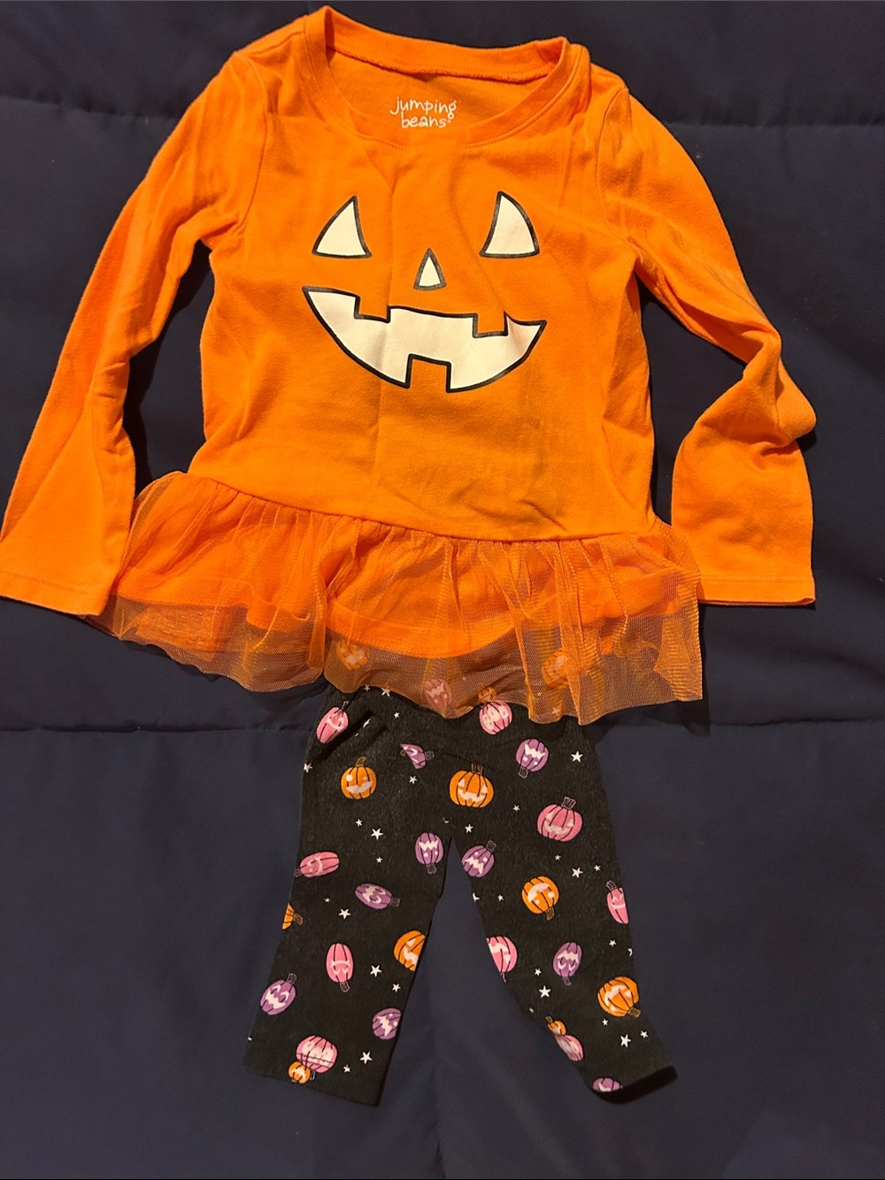 jumping beans Orange Pumpkin Tutu Top with Black Pumpkin Leggings Set